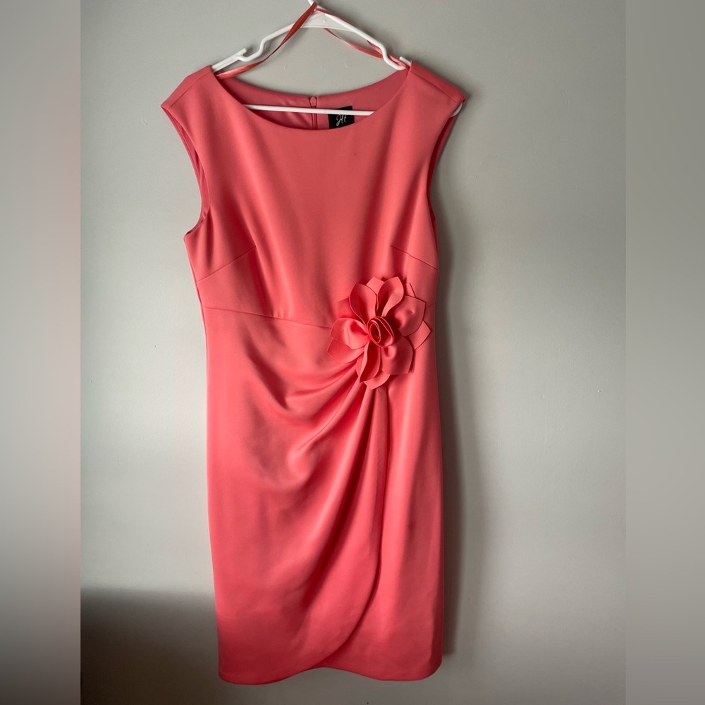 Jax Coral Midi Dress with Floral Accent